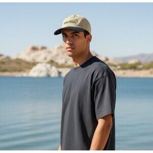 Lake Havasu Hat Cap Adj Embroidered Palm Tree Black Tan EUC